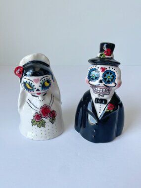Ebros Gift Day of the Dead Ceramic Wedding Couple Salt & Pepper Shakers